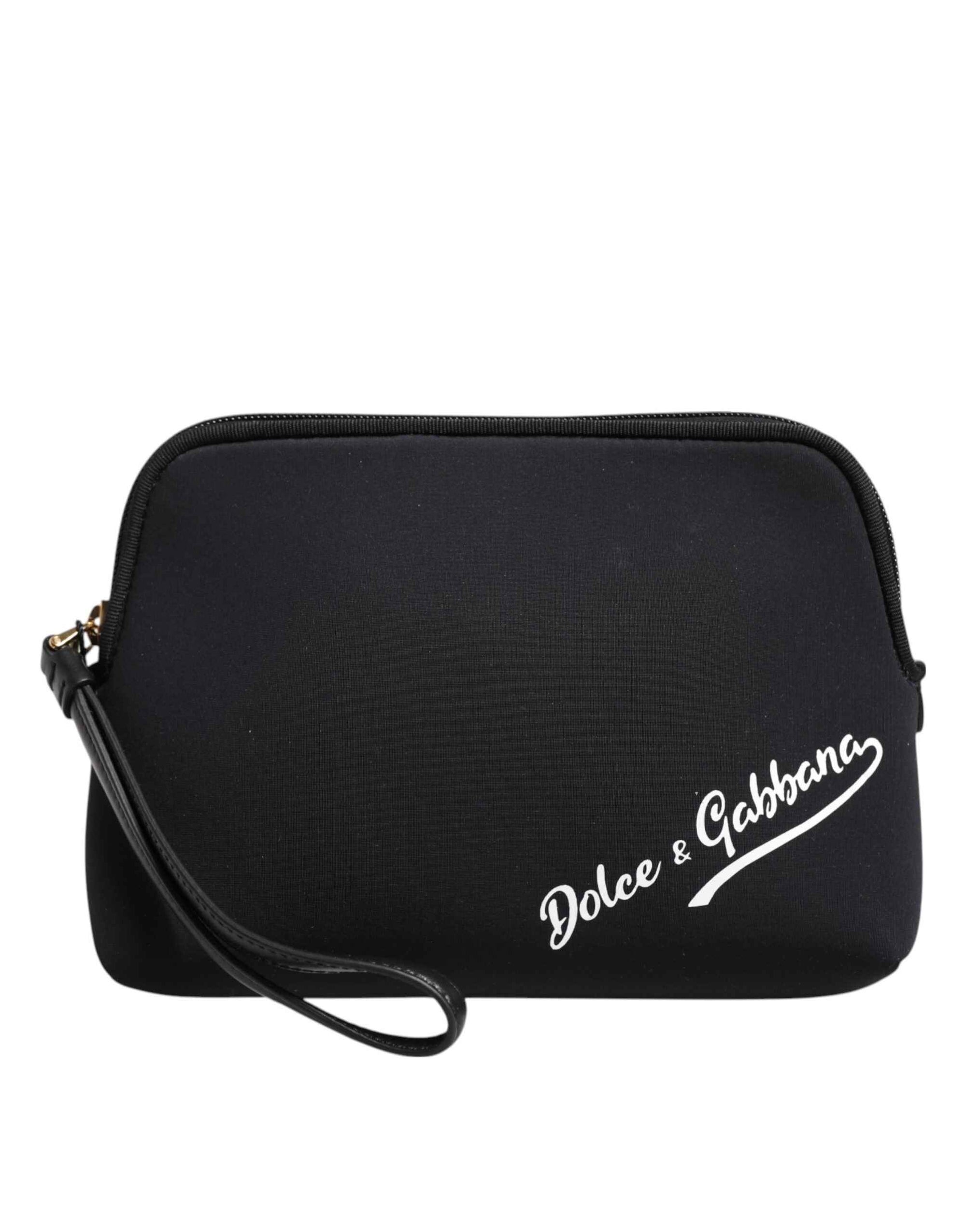 Dolce & Gabbana Black Solid Nylon DG LogoPrint Clutch Zip Borse Pouch Bag