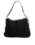 Dolce & Gabbana Black Cashmere Knitted Leather Shoulder Women Borse Bag