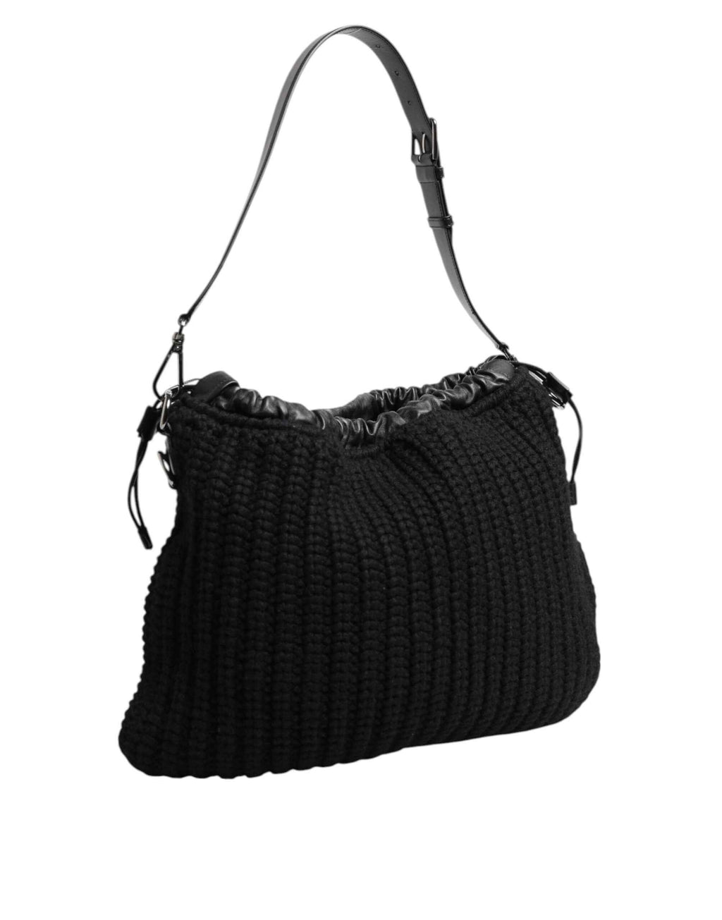 Dolce & Gabbana Black Cashmere Knitted Leather Shoulder Women Borse Bag