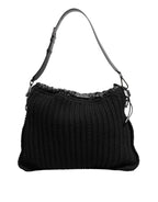 Dolce & Gabbana Black Cashmere Knitted Leather Shoulder Women Borse Bag