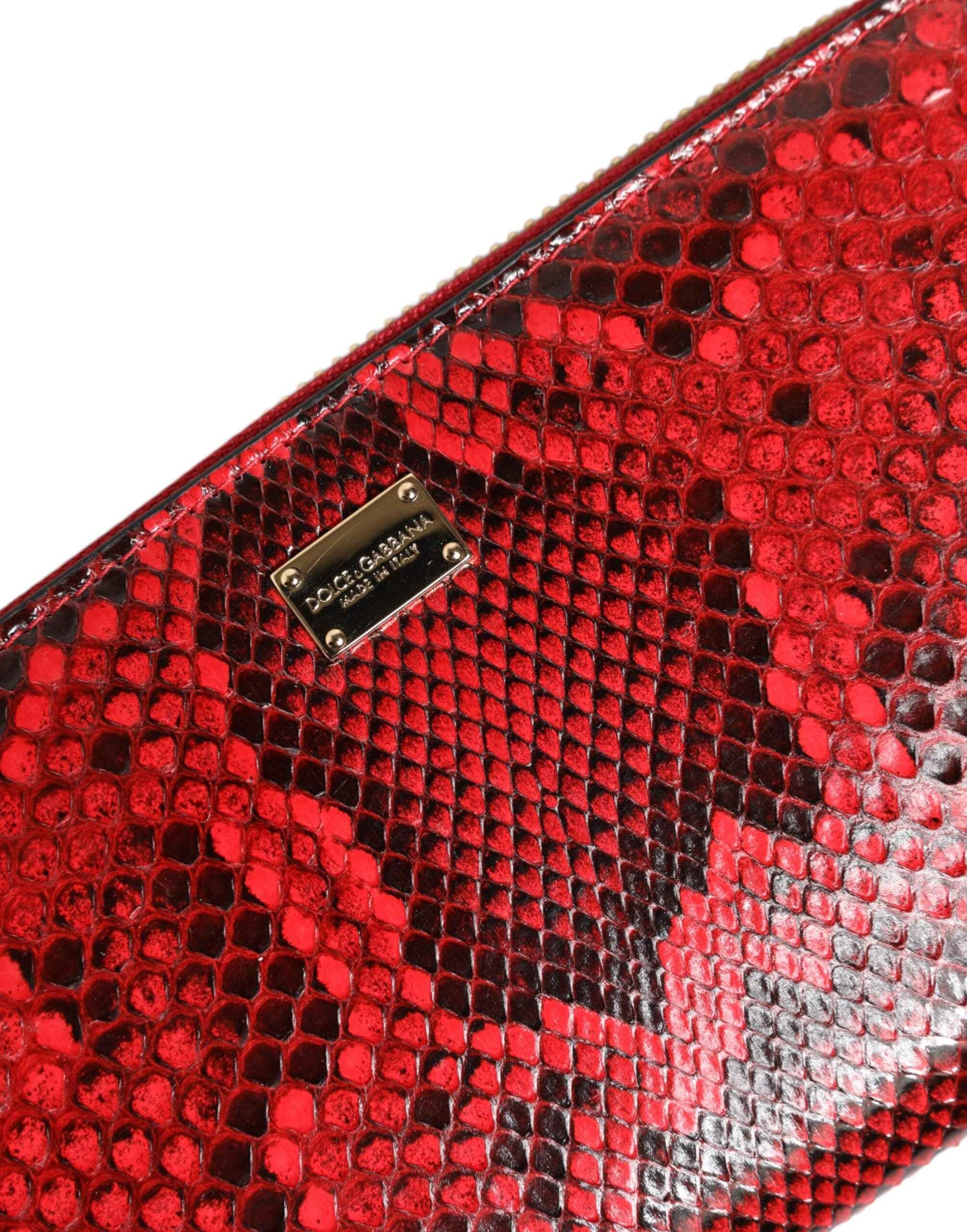 Dolce & Gabbana Red Exotic Leather Zip Around Continental Clutch Wallet