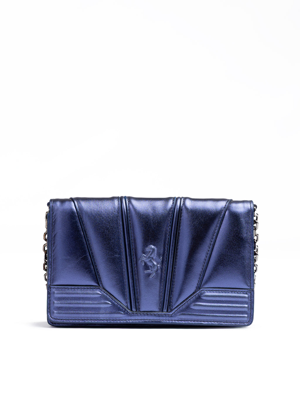 Ferrari Metal blue GT patent leather bag with chain