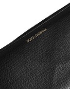 Dolce & Gabbana Black Calfskin Leather Logo Zip Around Continental Wallet