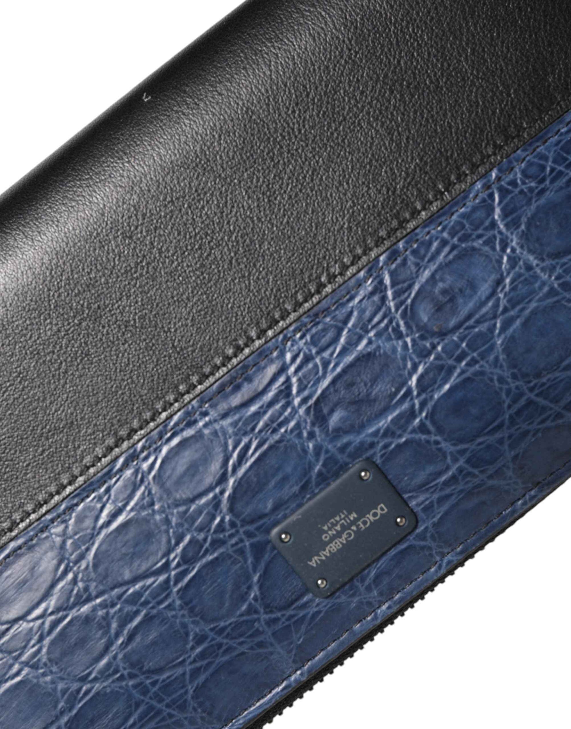 Dolce & Gabbana Black Blue Exotic Leather Men Continental Clutch Wallet