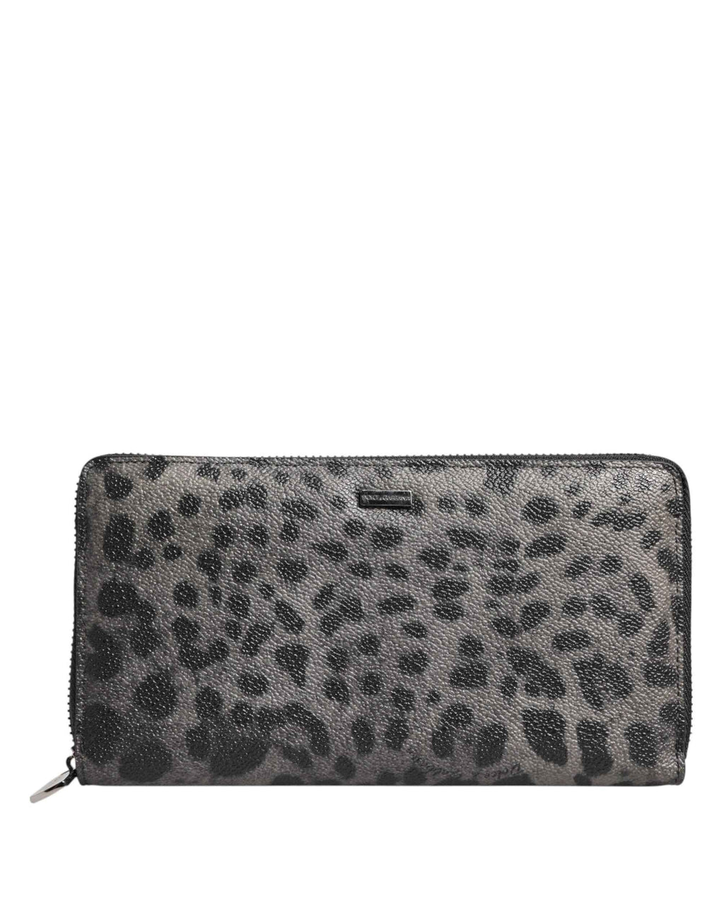 Dolce & Gabbana Black Gray Leopard Leather Zip Around Continental Wallet