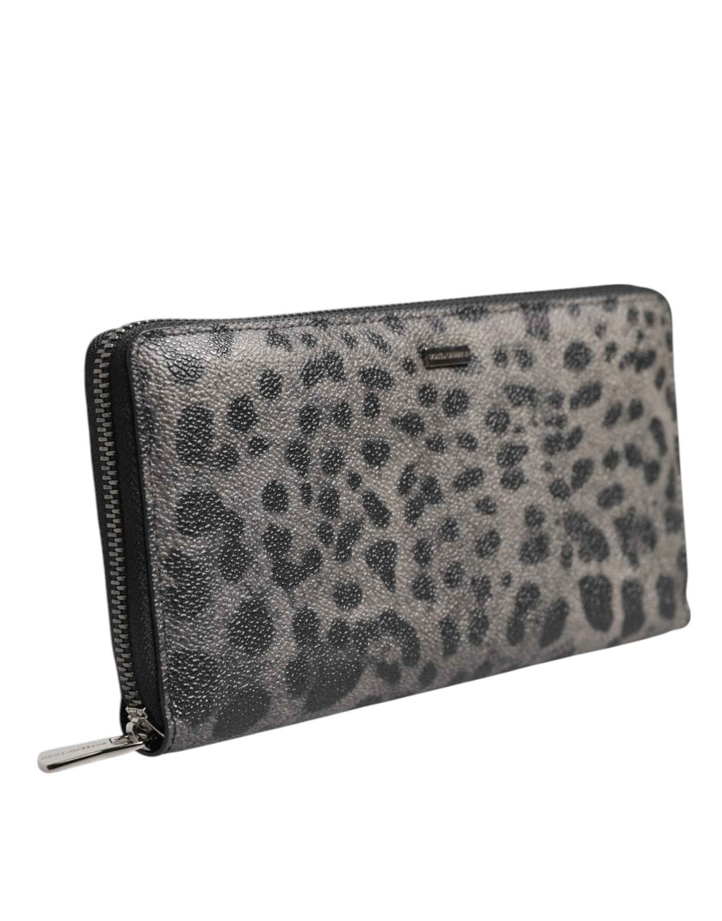 Dolce & Gabbana Black Gray Leopard Leather Zip Around Continental Wallet
