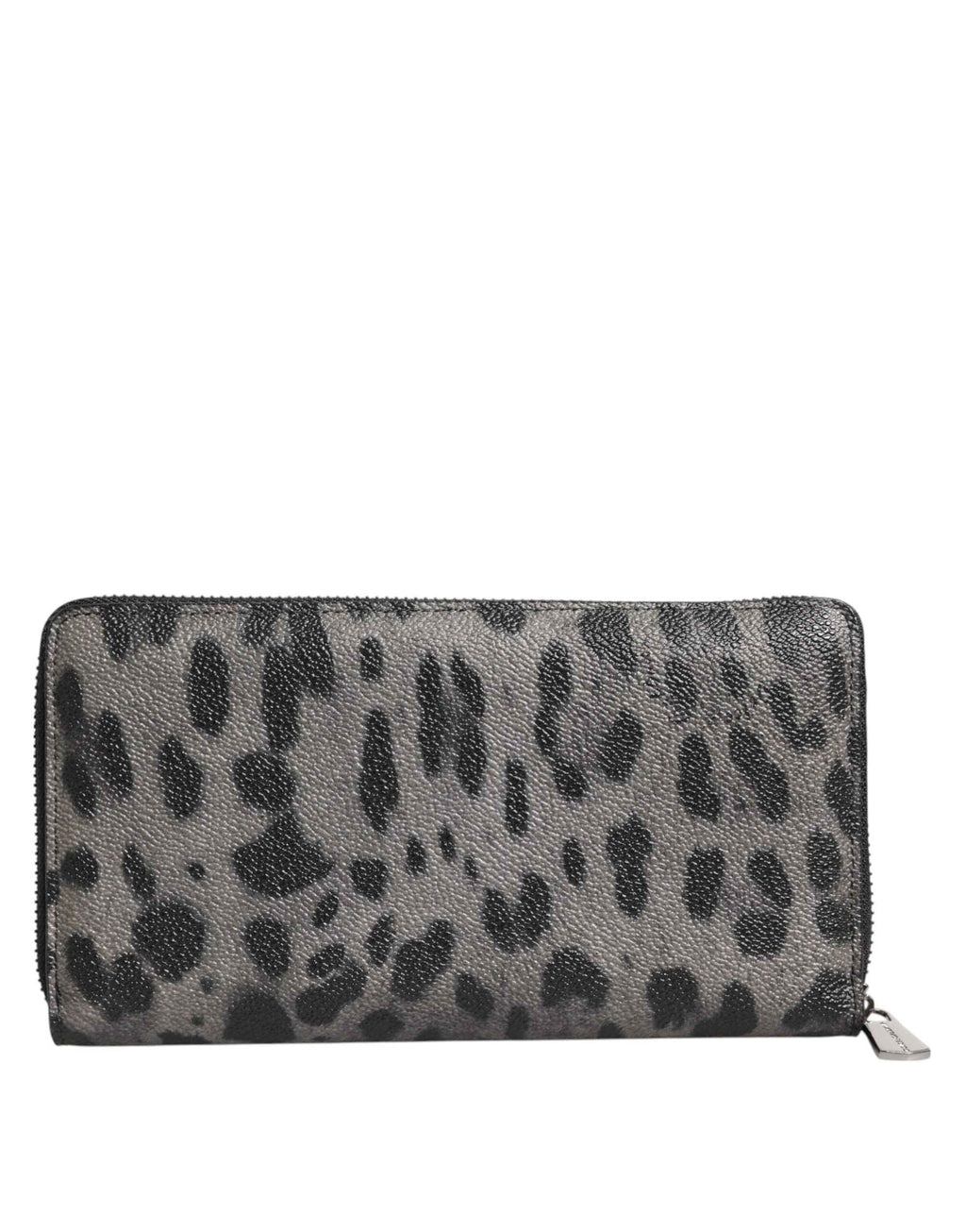 Dolce & Gabbana Black Gray Leopard Leather Zip Around Continental Wallet