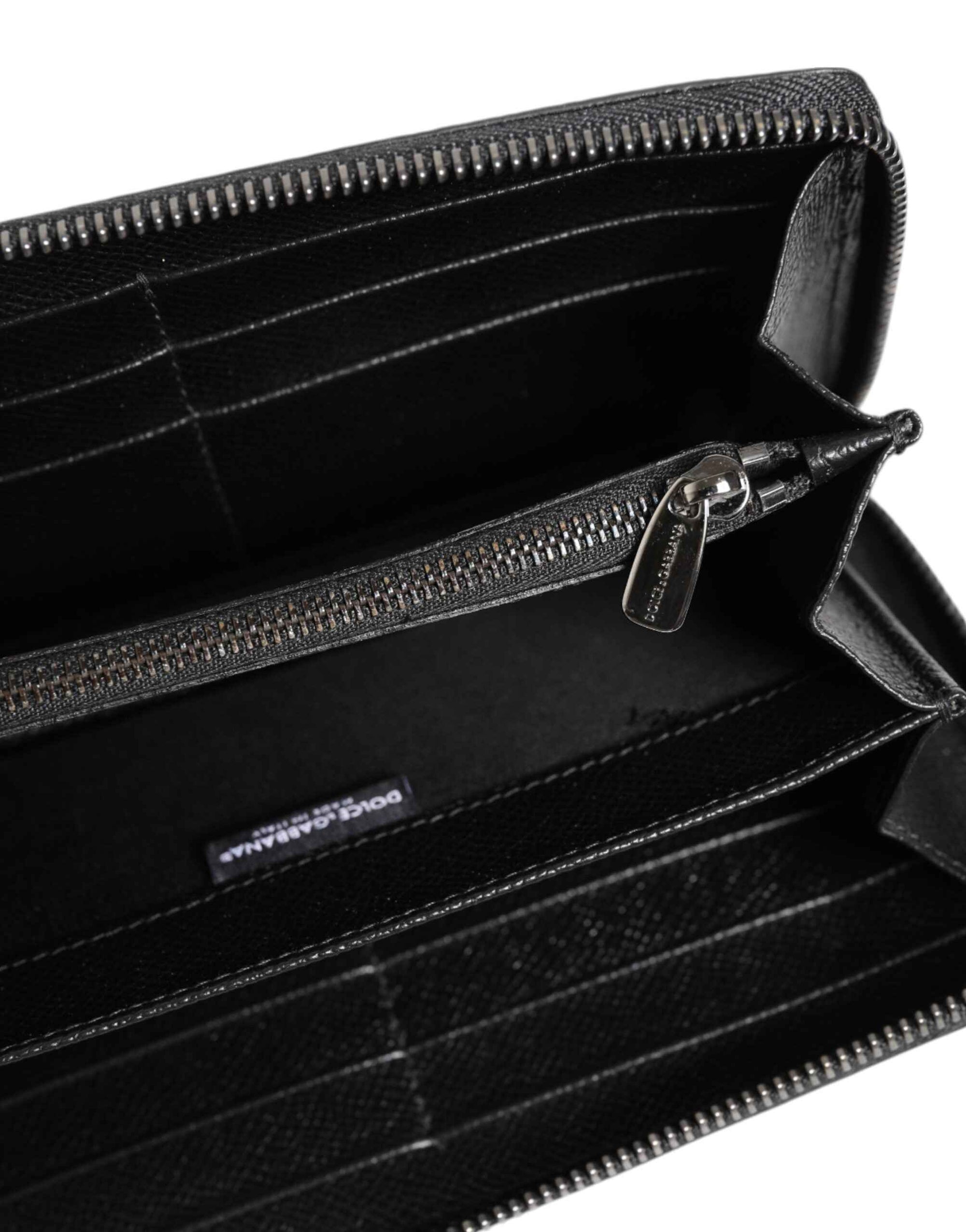 Dolce & Gabbana Black Gray Leopard Leather Zip Around Continental Wallet