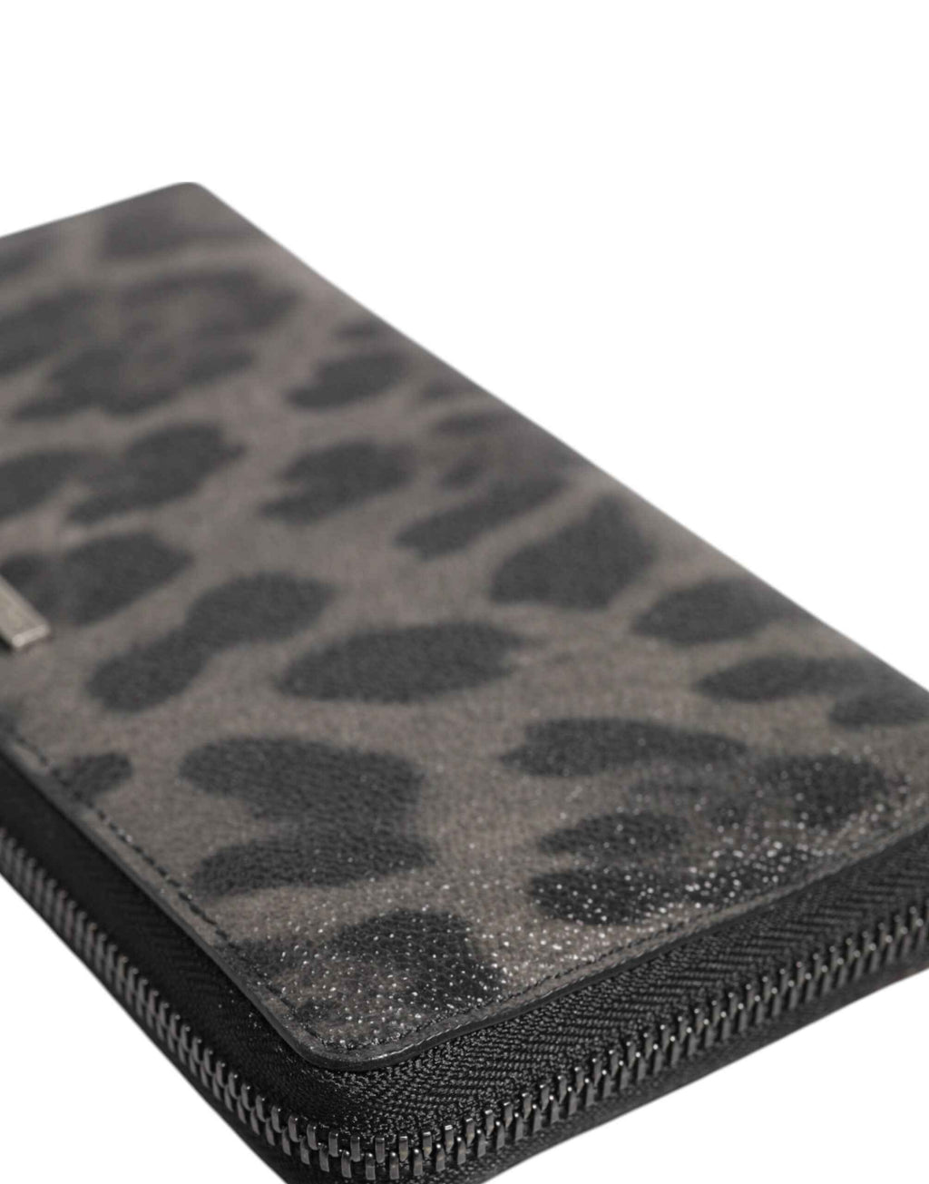 Dolce & Gabbana Black Gray Leopard Leather Zip Around Continental Wallet