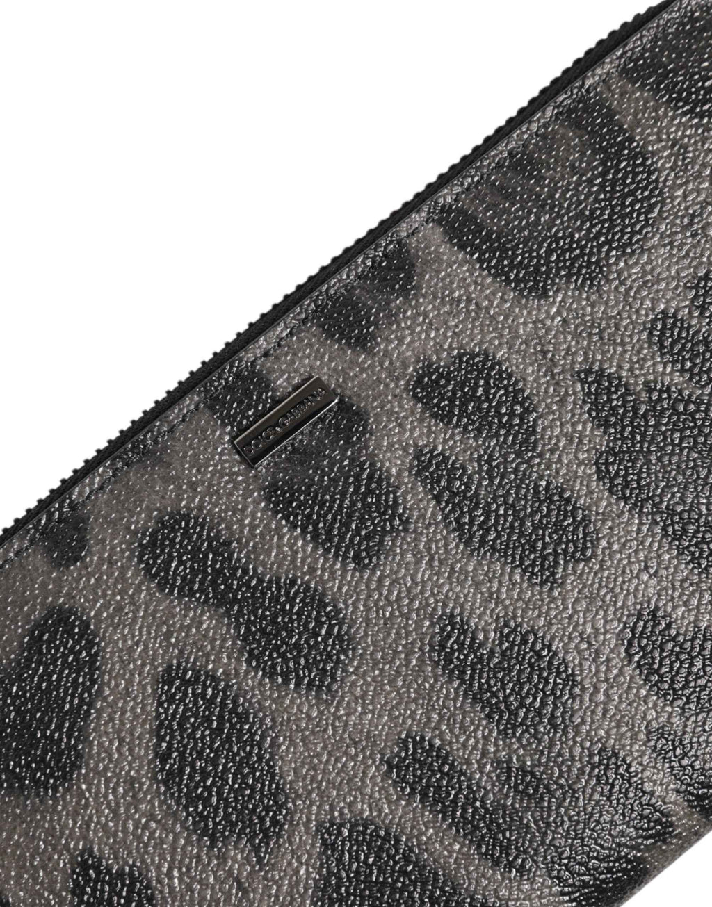 Dolce & Gabbana Black Gray Leopard Leather Zip Around Continental Wallet