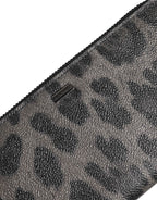 Dolce & Gabbana Black Gray Leopard Leather Zip Around Continental Wallet