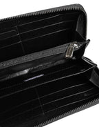 Dolce & Gabbana Black Gray Leopard Leather Zip Around Continental Wallet