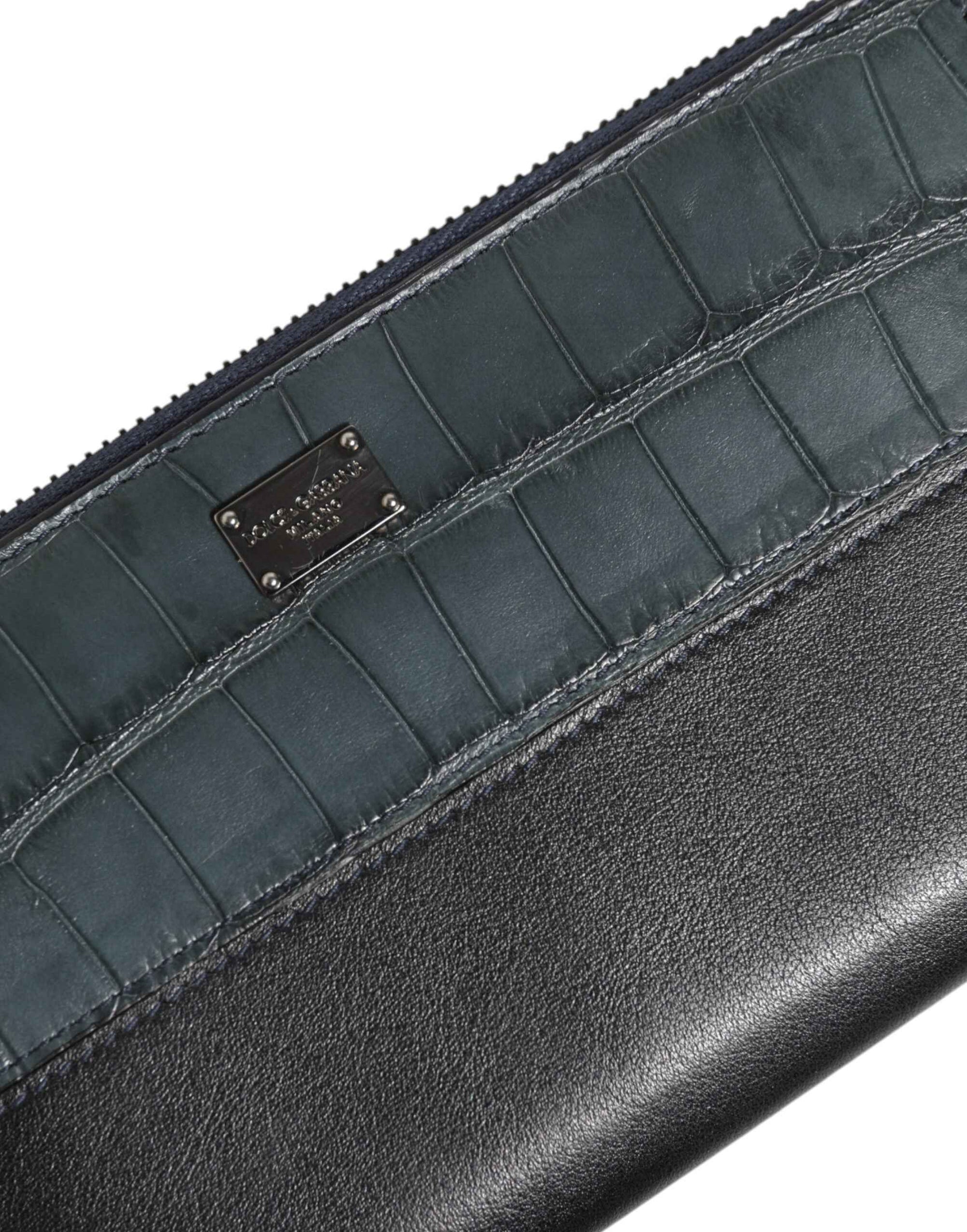Dolce & Gabbana Black Blue Exotic Leather Men Continental Clutch Wallet