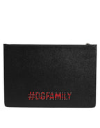 Dolce & Gabbana Black Leather #DGFAMILY Embellished Men Clutch Pouch Bag