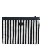 Dolce & Gabbana Black White Striped Logo Plaque Clutch Pouch Bag
