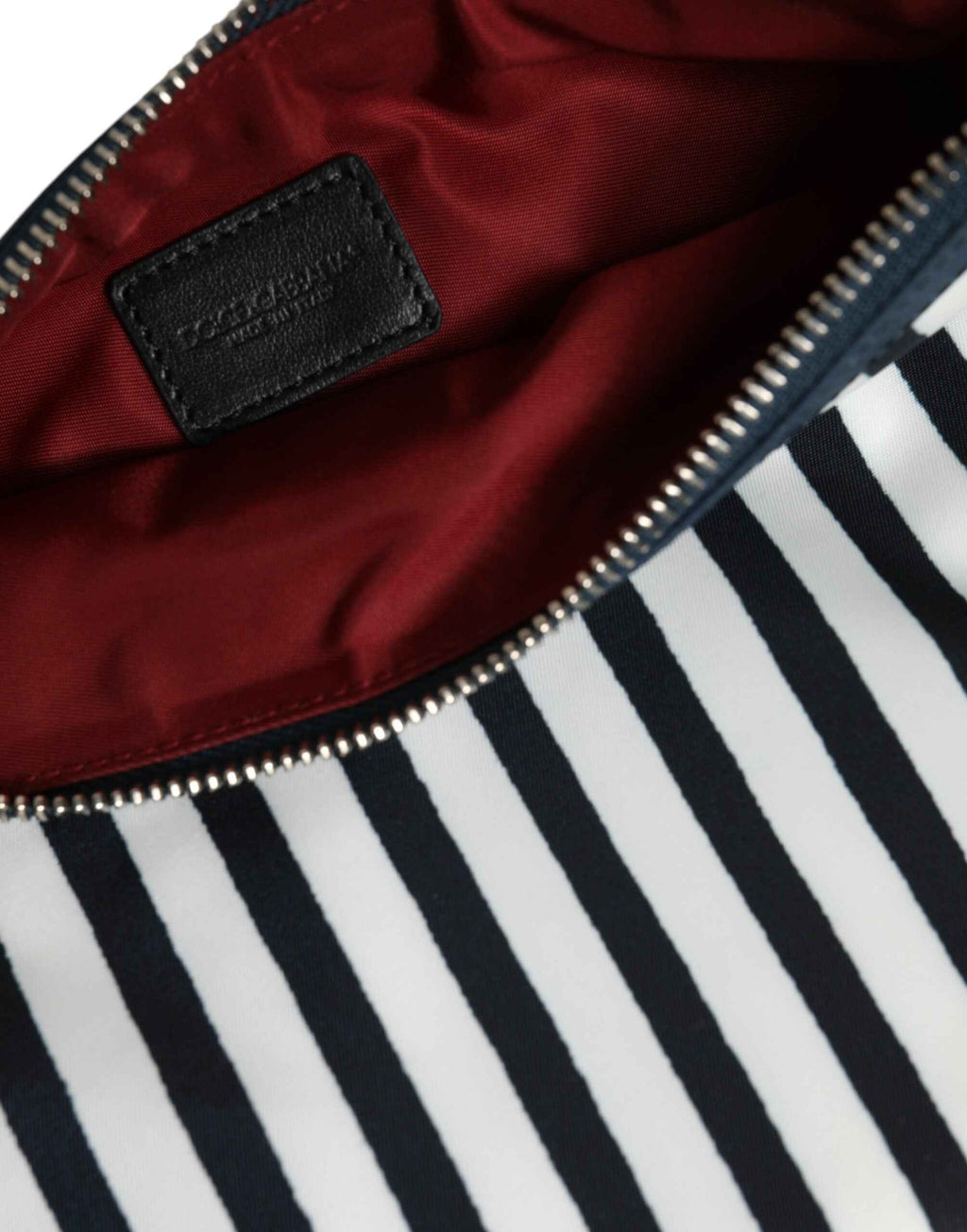 Dolce & Gabbana Black White Striped Logo Plaque Clutch Pouch Bag