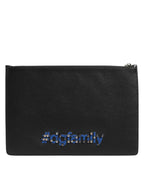 Dolce & Gabbana Black Leather #DGFAMILY Embellished Men Clutch Pouch Bag