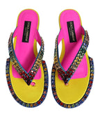 Dolce & Gabbana Multicolor Rhinestone Flip Flop Flat Sandals Shoes