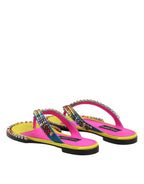 Dolce & Gabbana Multicolor Rhinestone Flip Flop Flat Sandals Shoes