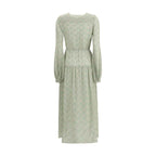 Kristina Ti Silk long Dress with foliage print