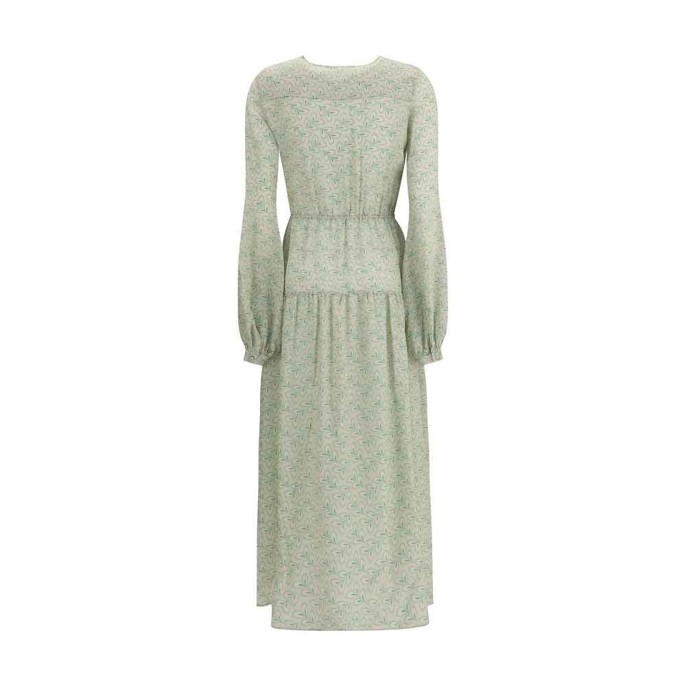 Kristina Ti Silk long Dress with foliage print