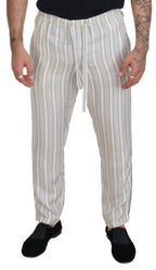 Dolce & Gabbana White Stripes Silk Lounge Trouser Pants