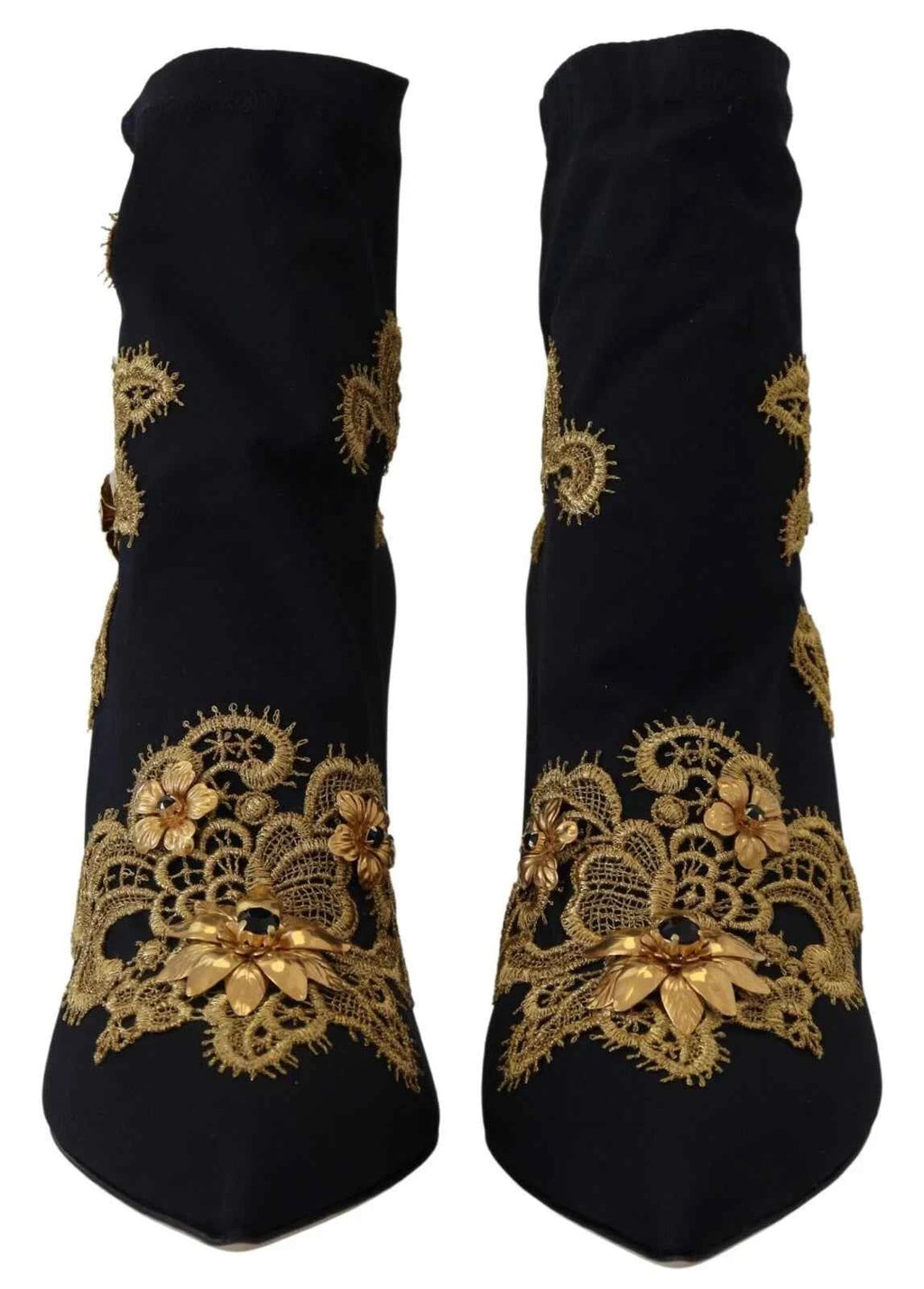Dolce & Gabbana Black Gold Embroidery Crystal Boots Shoes