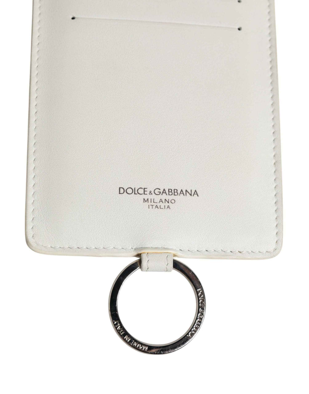 Dolce & Gabbana White Calf Leather Lanyard Logo Card Holder Men Wallet