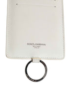 Dolce & Gabbana White Calf Leather Lanyard Logo Card Holder Men Wallet