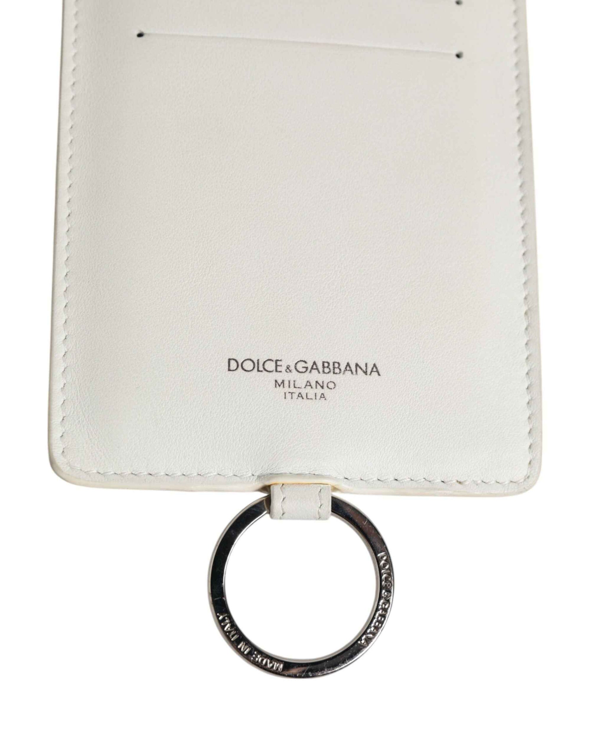 Dolce & Gabbana White Calf Leather Lanyard Logo Card Holder Men Wallet