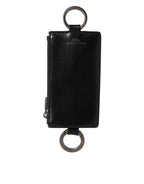 Dolce & Gabbana Black Leather Logo Embossed Lanyard Card Holde Wallet