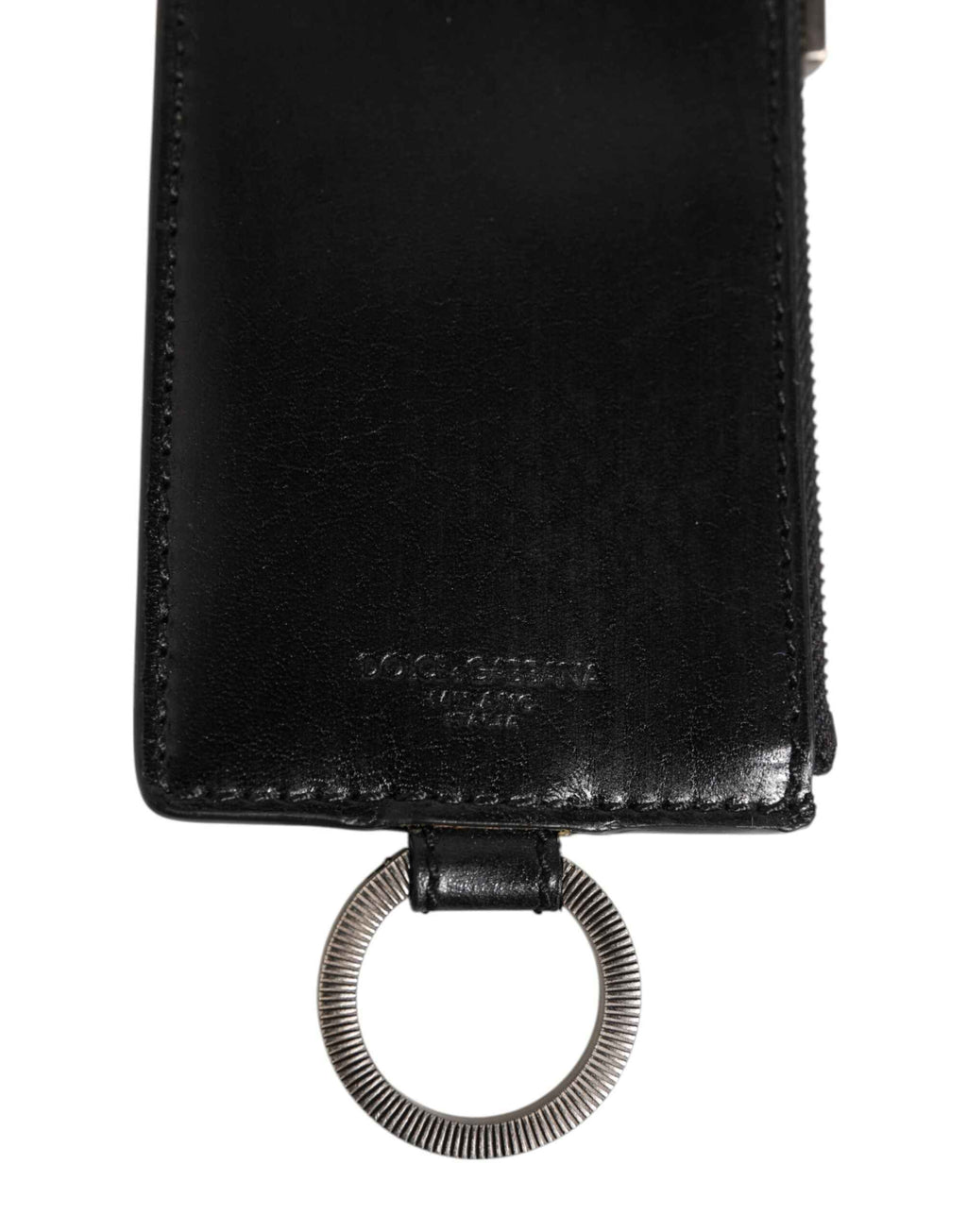 Dolce & Gabbana Black Leather Logo Embossed Lanyard Card Holde Wallet