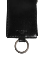 Dolce & Gabbana Black Leather Logo Embossed Lanyard Card Holde Wallet