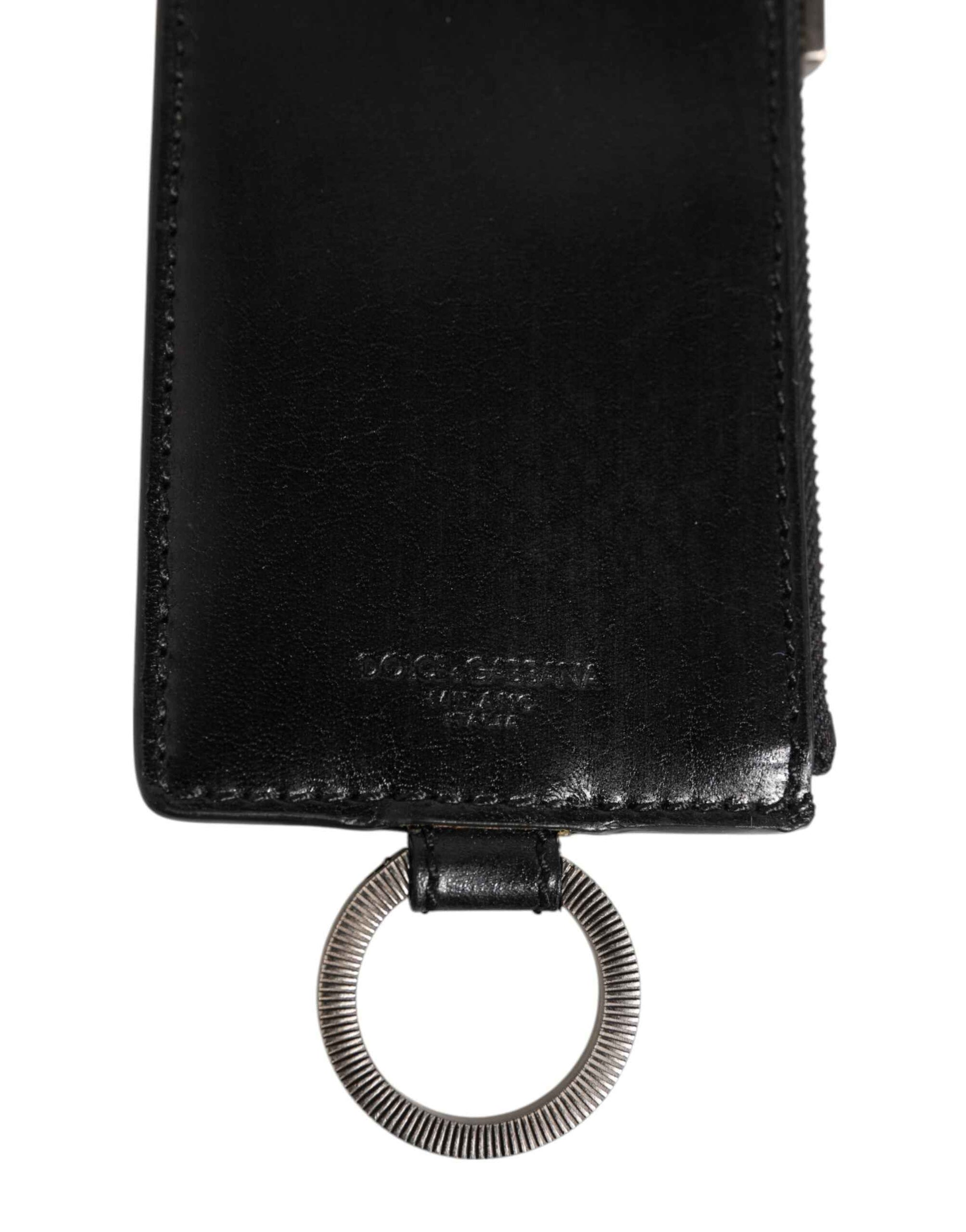 Dolce & Gabbana Black Leather Logo Embossed Lanyard Card Holde Wallet
