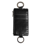 Dolce & Gabbana Black Leather Logo Embossed Lanyard Card Holde Wallet