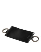 Dolce & Gabbana Black Leather Logo Embossed Lanyard Card Holde Wallet