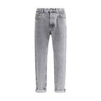 Brunello Cucinelli Gray Cotton Straight-Leg Jeans