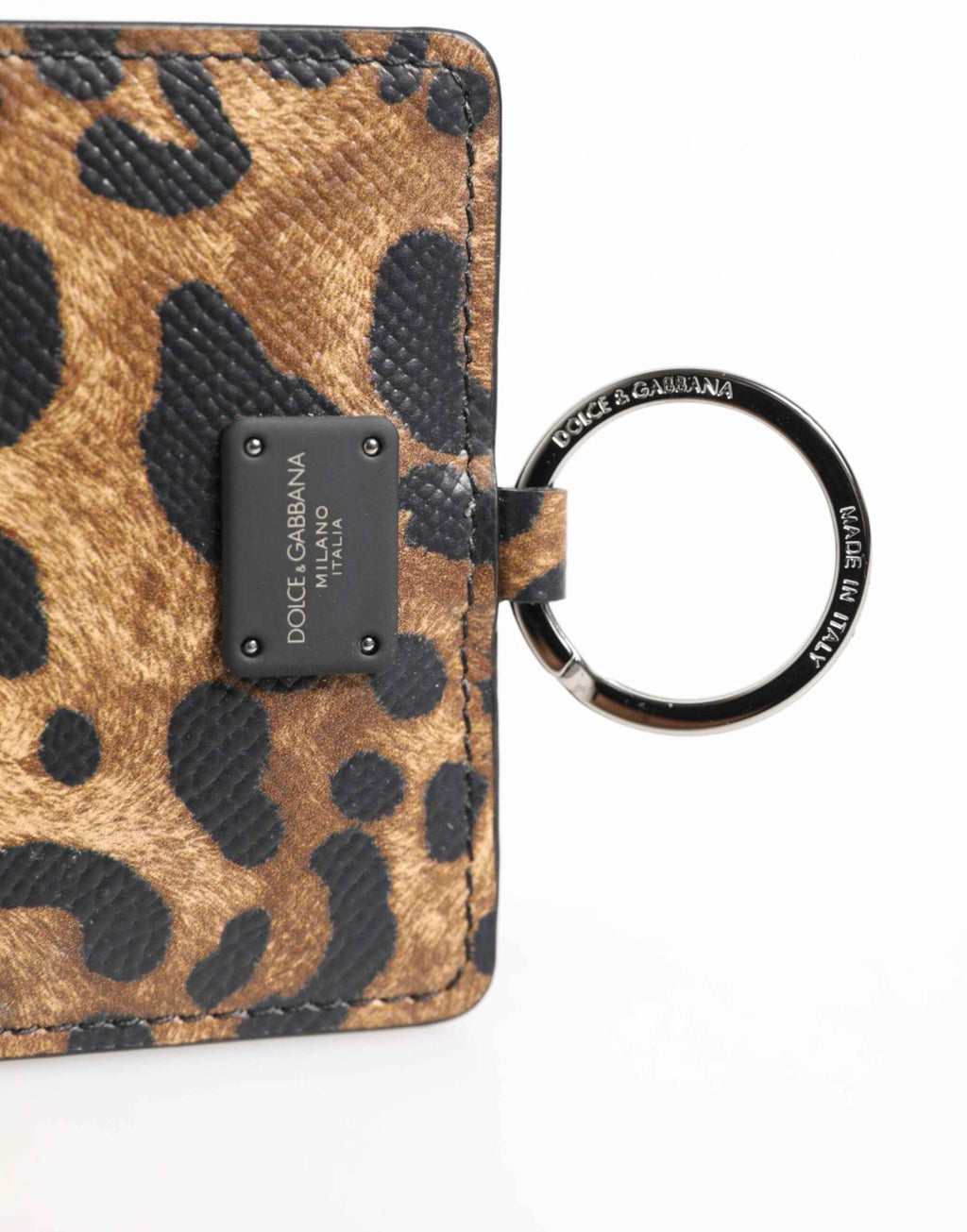 Dolce & Gabbana Leopard Print Leather Embossed Lanyard Card Holder Wallet