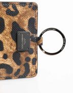 Dolce & Gabbana Leopard Print Leather Embossed Lanyard Card Holder Wallet