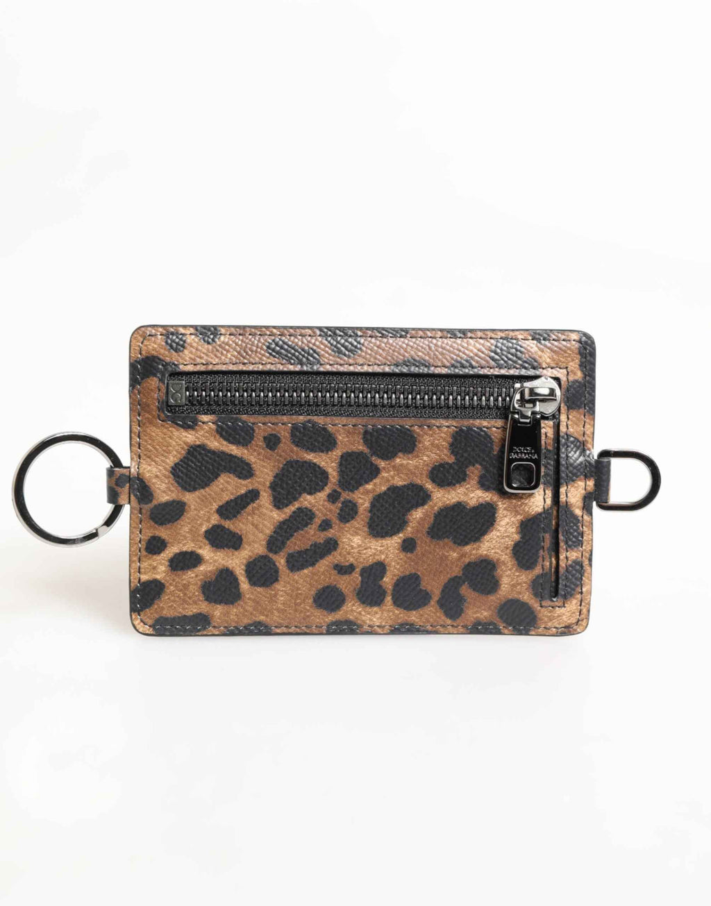 Dolce & Gabbana Leopard Print Leather Embossed Lanyard Card Holder Wallet