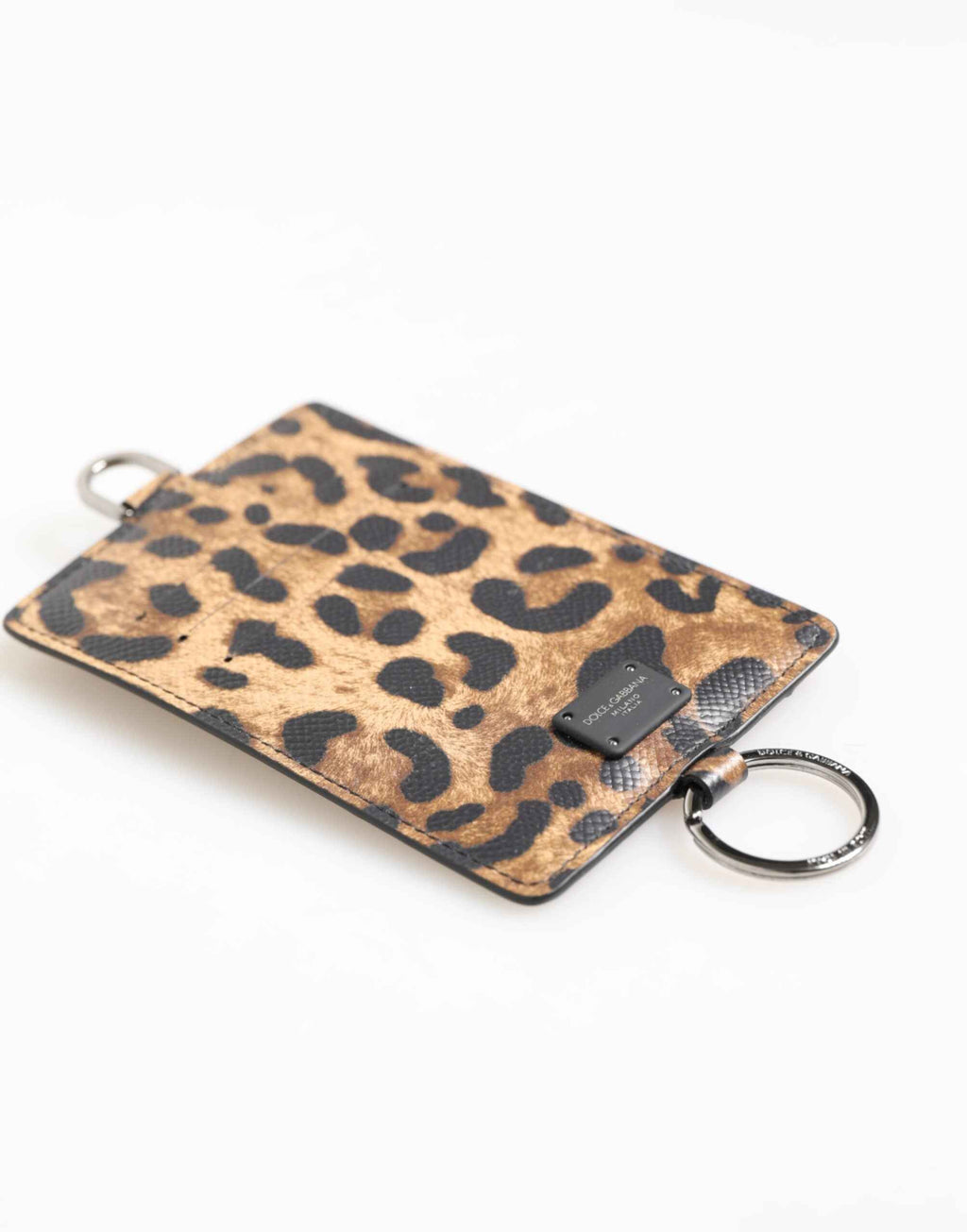 Dolce & Gabbana Leopard Print Leather Embossed Lanyard Card Holder Wallet