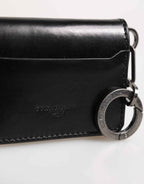 Dolce & Gabbana Wallet Black Leather Logo Embossed Key Chain Card Holder Wallet