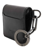 Dolce & Gabbana Wallet Black Leather Logo Embossed Key Chain Card Holder Wallet