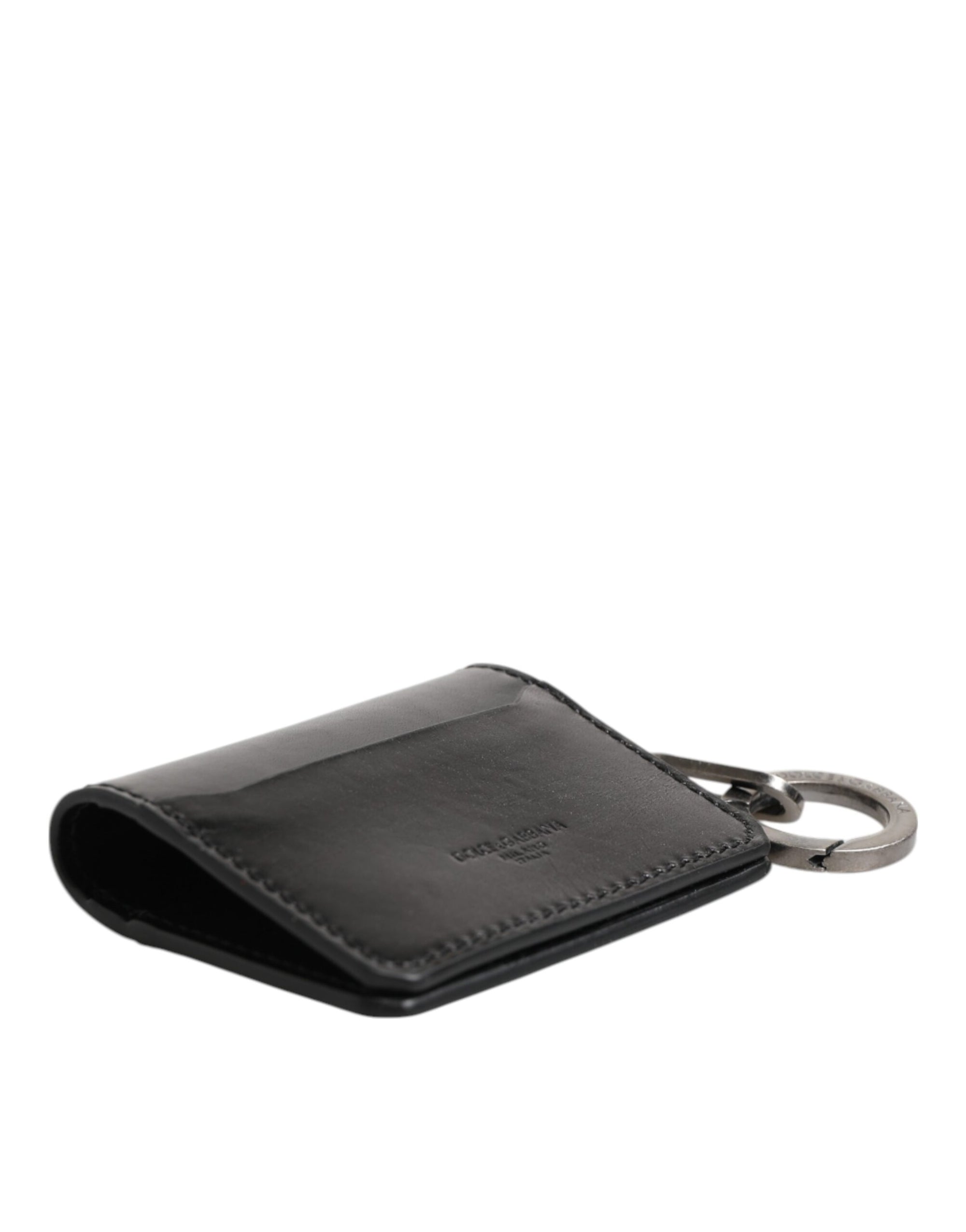Dolce & Gabbana Wallet Black Leather Logo Embossed Key Chain Card Holder Wallet