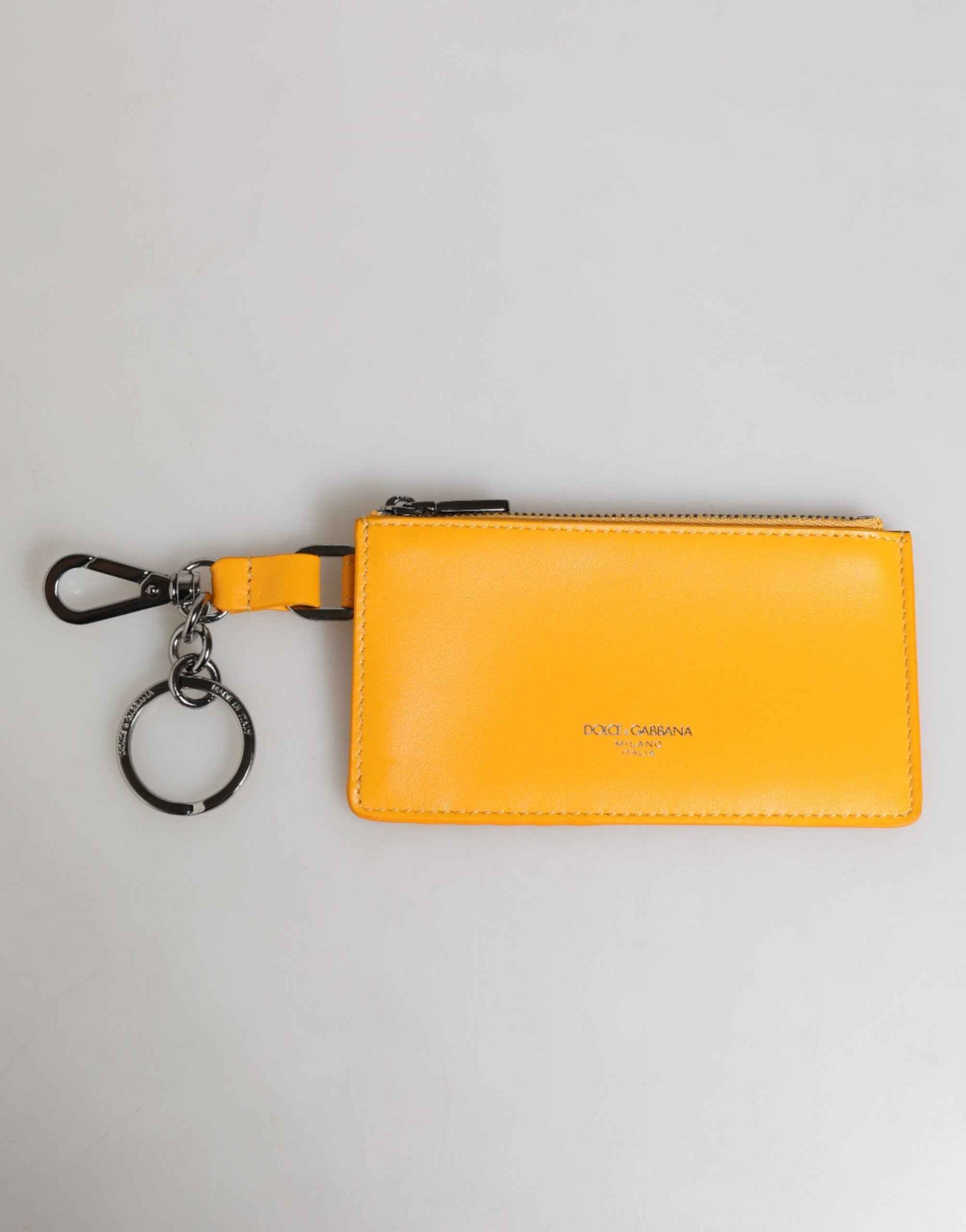 Dolce & Gabbana Yellow Orange Leather Credit Card Key Holder Clip On Wallet