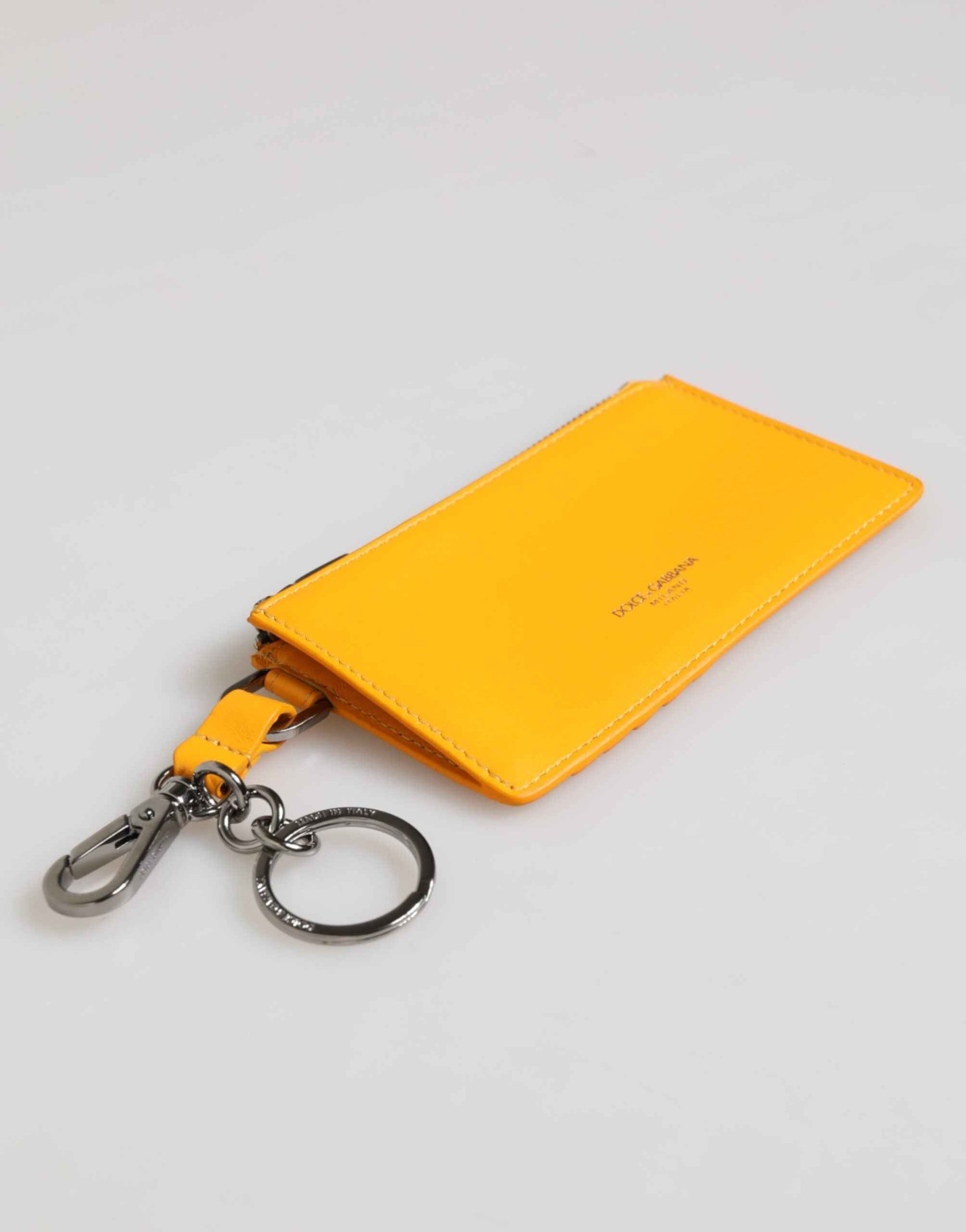 Dolce & Gabbana Yellow Orange Leather Credit Card Key Holder Clip On Wallet