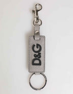 Dolce & Gabbana Gray Leather Logo Metal Ring Keychain Holder Men Keyring