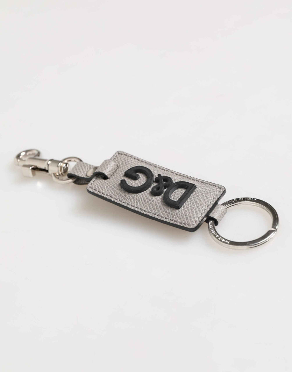 Dolce & Gabbana Gray Leather Logo Metal Ring Keychain Holder Men Keyring