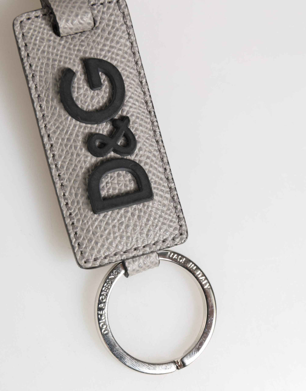 Dolce & Gabbana Gray Leather Logo Metal Ring Keychain Holder Men Keyring