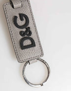 Dolce & Gabbana Gray Leather Logo Metal Ring Keychain Holder Men Keyring